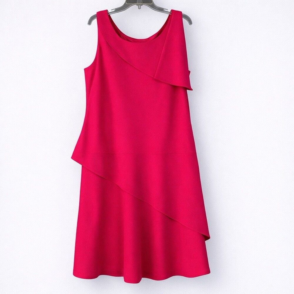 Sheri Martin NY Fuchsia Layered Dress Size 16 Minimalist Elegant Y2K Flowy Crepe